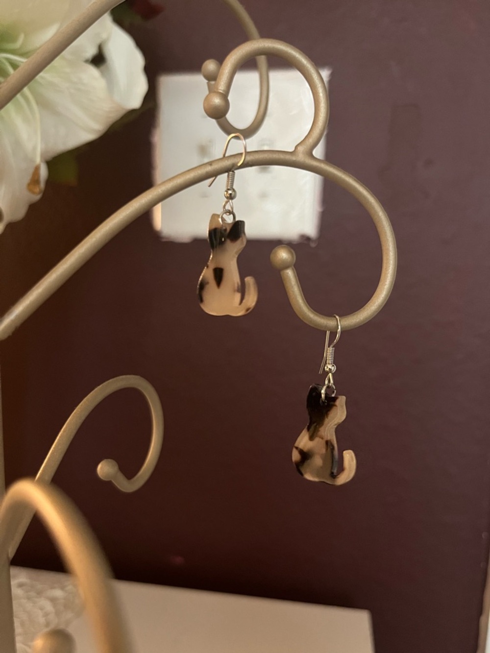 Tortoiseshell Cat Dangle Earrings